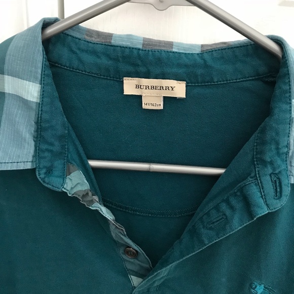 Burberry Green Button Collar Long Sleeved Tee - size 14Y - Picture 2 of 6